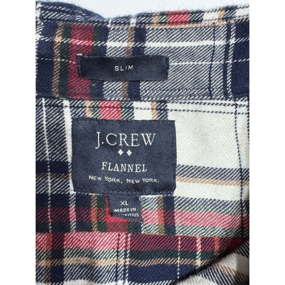 J.Crew Flannel Shirt Men’s XL Slim Fit Plaid Navy Red White Long Sleeve Button - Picture 7 of 7